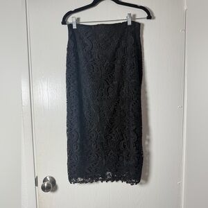 Midi Black Lace Pencil Skirt